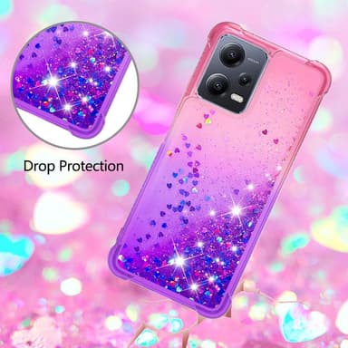 SKALO Xiaomi Redmi Note 12 5G Kvicksand Glitter Hjerter TPU Cover - Pink-Lilla