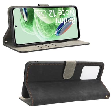SKALO Xiaomi Redmi Note 12 5G Flip Cover m. pung i PU-læder - Sort