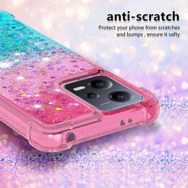 SKALO Xiaomi Redmi Note 12 5G Kvicksand Glitter Hjerter TPU Cover - Pink-Turkis