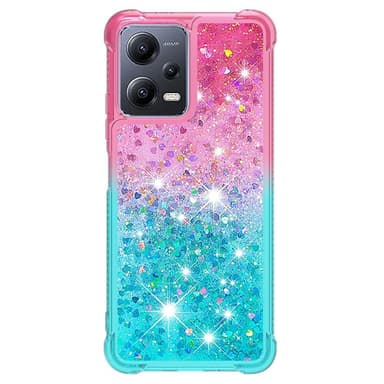 SKALO Xiaomi Redmi Note 12 5G Kvicksand Glitter Hjerter TPU Cover - Pink-Turkis