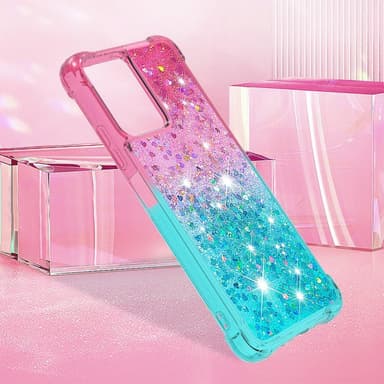 SKALO Xiaomi Redmi Note 12 5G Kvicksand Glitter Hjerter TPU Cover - Pink-Turkis