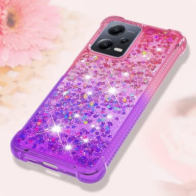 SKALO Xiaomi Redmi Note 12 5G Kvicksand Glitter Hjerter TPU Cover - Pink-Lilla