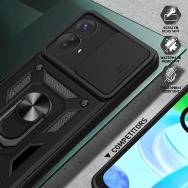 SKALO Motorola Moto G73 5G Armor Hybrid Metal Ring Camera Slider - Sort