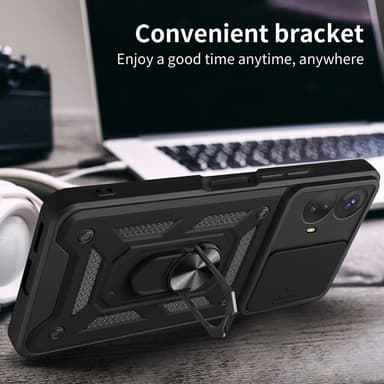 SKALO Motorola Moto G73 5G Armor Hybrid Metal Ring Camera Slider - Sort