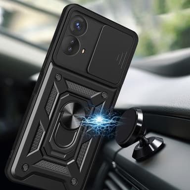 SKALO Motorola Moto G73 5G Armor Hybrid Metal Ring Camera Slider - Sort