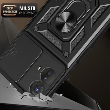 SKALO Motorola Moto G73 5G Armor Hybrid Metal Ring Camera Slider - Sort
