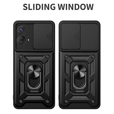 SKALO Motorola Moto G73 5G Armor Hybrid Metal Ring Camera Slider - Sort