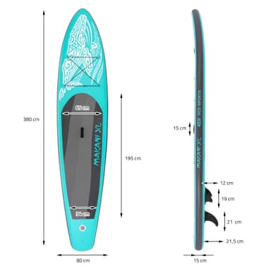 Oppustelig Stand Up Paddle Board Makani XL 380x80x15 cm Turkis PVC