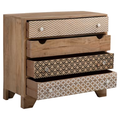 WOMO-DESIGN Kommode 4 skuffer, 90x80x40 cm, naturlige, unikke, håndlavede fra
