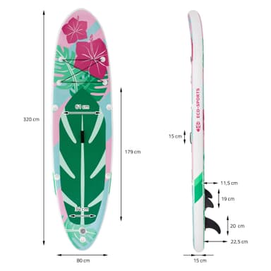 Oppustelig Stand Up Paddle Board Flowers 320x82x15 cm Mint Rose lavet af PVC
