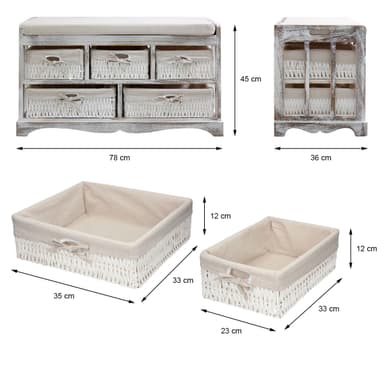 Sæde kommode bænk Bryst bænk med kurve villa hjem tilbehør Vintage White