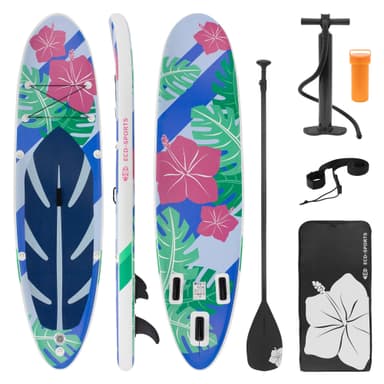 Oppustelig Stand Up Paddle Board Blomster 320x82x15 cm blå hvid PVC