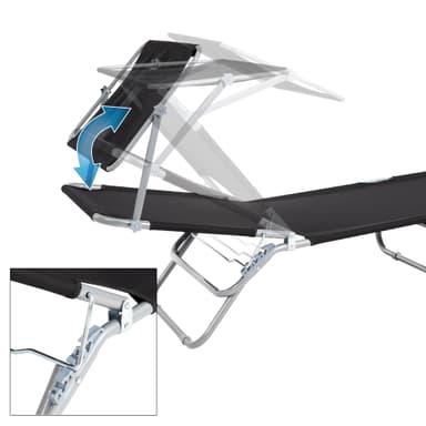 ECD-Germany Aluminium solarium liggestol med tag, sort, 200 cm, folde strand