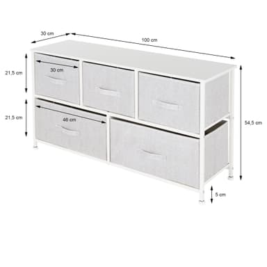 ML-Design skuffe skab, kommode fremstillet af stof med fem skuffer, 100x30x54,5