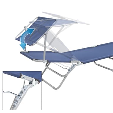 ECD-Germany Aluminium solarium liggestol med tag, blå, 200 cm, folde strand