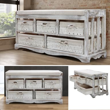 Sæde kommode bænk Bryst bænk med kurve villa hjem tilbehør Vintage White