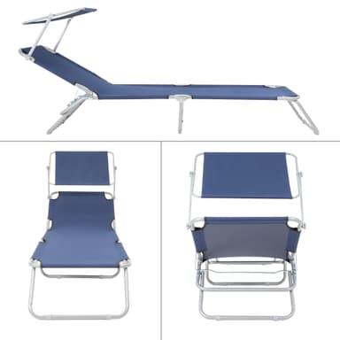 ECD-Germany Aluminium solarium liggestol med tag, blå, 200 cm, folde strand