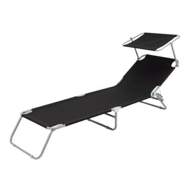 ECD-Germany Aluminium solarium liggestol med tag, sort, 200 cm, folde strand