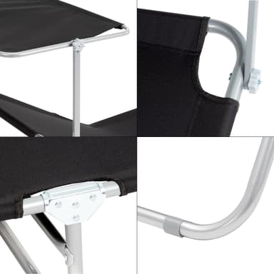 ECD-Germany Aluminium solarium liggestol med tag, sort, 200 cm, folde strand