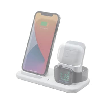 Base3 - 3-I-1 Qi Lader - iPhone, Watch, Airpods - Hvid