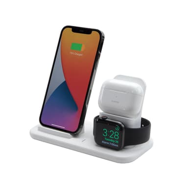 Base3 - 3-I-1 Qi Lader - iPhone, Watch, Airpods - Hvid