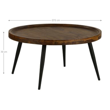 Womo-Design sofabord ravnna rund ø75x39cm, brun-sort, unik, håndlavet stue bord,