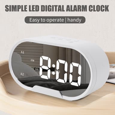 Digitalt vækkeur snooze funktion 12/24 display spejl overflade Hvid