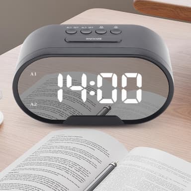 Digitalt vækkeur snooze funktion 12/24 display spejl overflade Sort