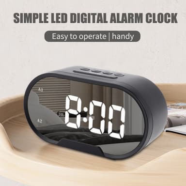 Digitalt vækkeur snooze funktion 12/24 display spejl overflade Sort