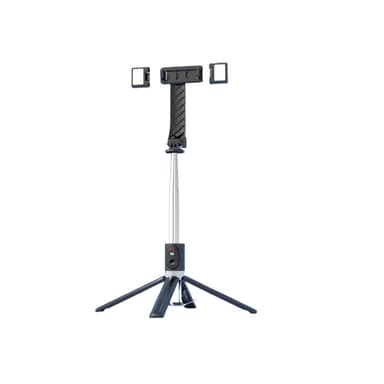 Justerbar selfie stick/stativ med LED lys 140 cm Sort