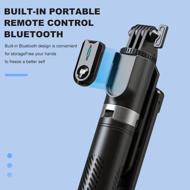 Udtrækkelig selfie-stick/stativ med Bluetooth fjernbetjening Sort