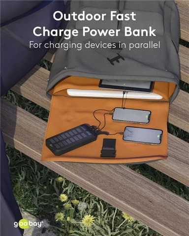 Goobay Udendørs hurtig opladning Powerbank med solcelle 20.000 mAh (USB-C™ PD, QC 3.0)