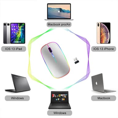 INF Trådløs mus med RGB LED dual mode Bluetooth/Wifi Sølv