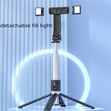 Justerbar selfie stick/stativ med LED lys 140 cm Sort