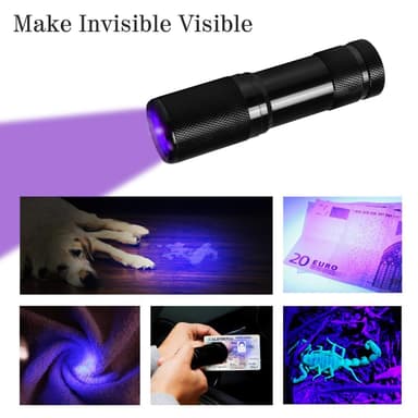 UV lommelygte med 9 LED lys Sort 395 nm