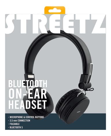 Foldbar on-ear BT headset, 3,5 mm, sort