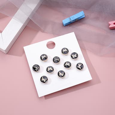 Broschknappar med fjärilar 10-pack Sort