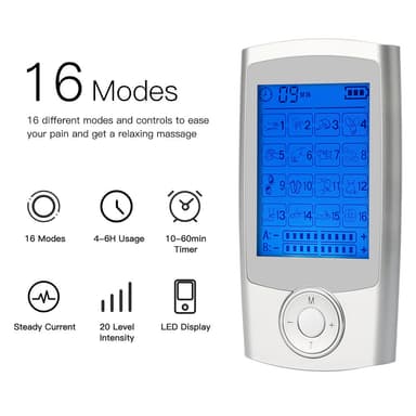TENS enhed EMS muskelstimulator med 16 massagetilstande Sort