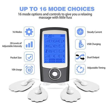 TENS enhed EMS muskelstimulator med 16 massagetilstande Sort