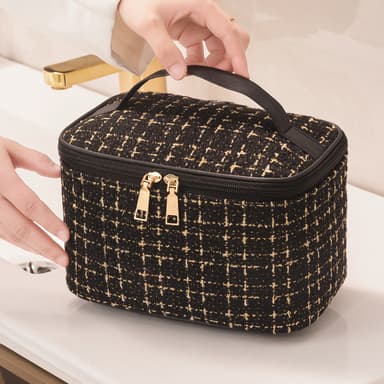 Rejse kosmetiktaske Makeup Bag Organizer til kvinder med bærbart håndtag Sort