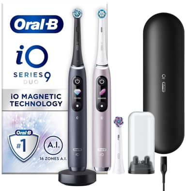 Oral-B iO9 Duo series elektrisk tandbørste 449072 (sort onyx/rosenkvarts)