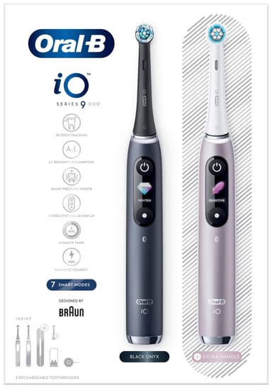Oral-B iO9 Duo series elektrisk tandbørste 449072 (sort onyx/rosenkvarts)
