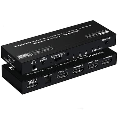 NÖRDIC HDMI2.0 Switch 4 till 1 med Audio Extractor och ARC, 4K60Hz, HDCP2.2, 7.1 Surround, RGB 8:8:8