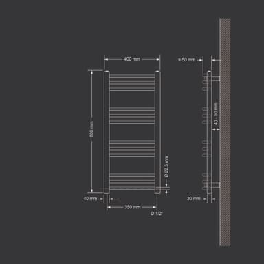 Håndklæderadiator med opvarmning element 300 W ECD Germany model Sahara 400 x