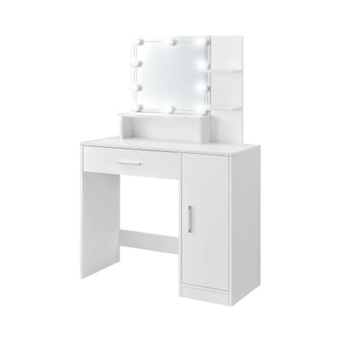 ML Design toiletbord hvid, frisørbord med LED-belysning, spejl, 1 skuffe, 3 rum
