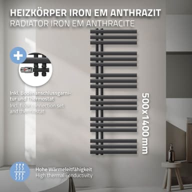 ECD Germany Design Håndklæde Iron EM - 500 x 1400 mm - antracit - radiator