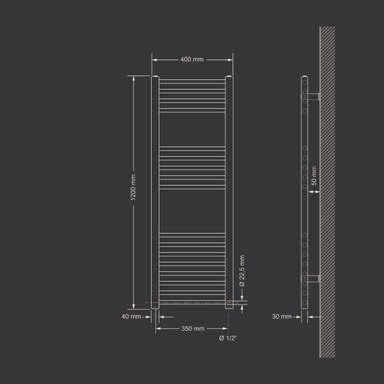 Scaldasalviette Da Bagno ECD Germany - 400x1200 Mm | Bianco Con Attacco Laterale | Termosifone Tipo Scala