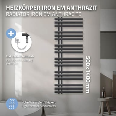 500X1400 mm Iron EM Håndklædetørrer antracit 1200W