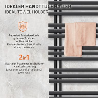 500X1400 mm Iron EM Håndklædetørrer antracit 1200W