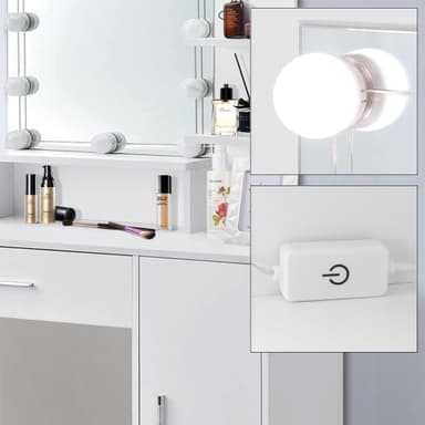 ML Design toiletbord hvid, frisørbord med LED-belysning, spejl, 1 skuffe, 3 rum